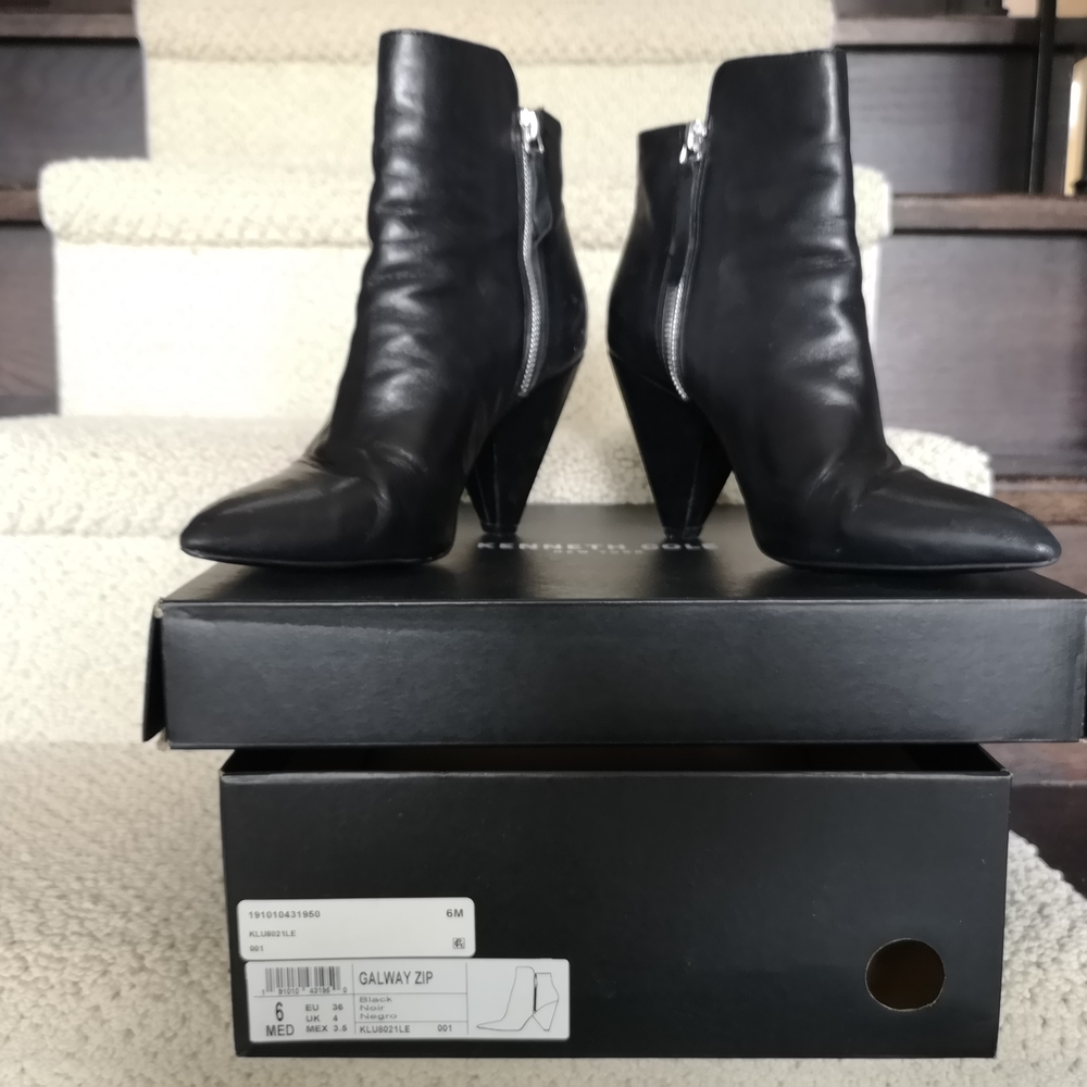 KENNETH COLE Size 6 - All Saints Black Leather Heeled Boots with Zipper, OG Box